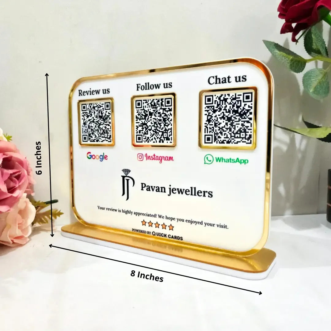 Premium 3 QR White Stand with Golden Finish - Quick Cards