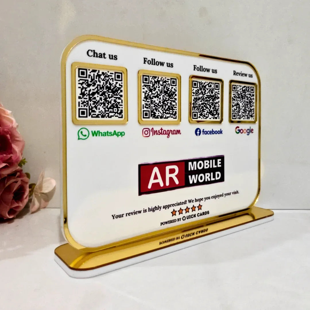 4 QR premium white Standee - Quick Cards
