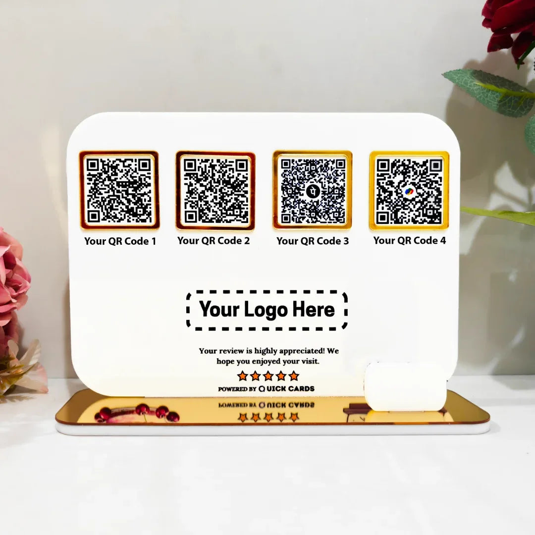 4 QR premium white Standee With Card Holder - Quick Cards