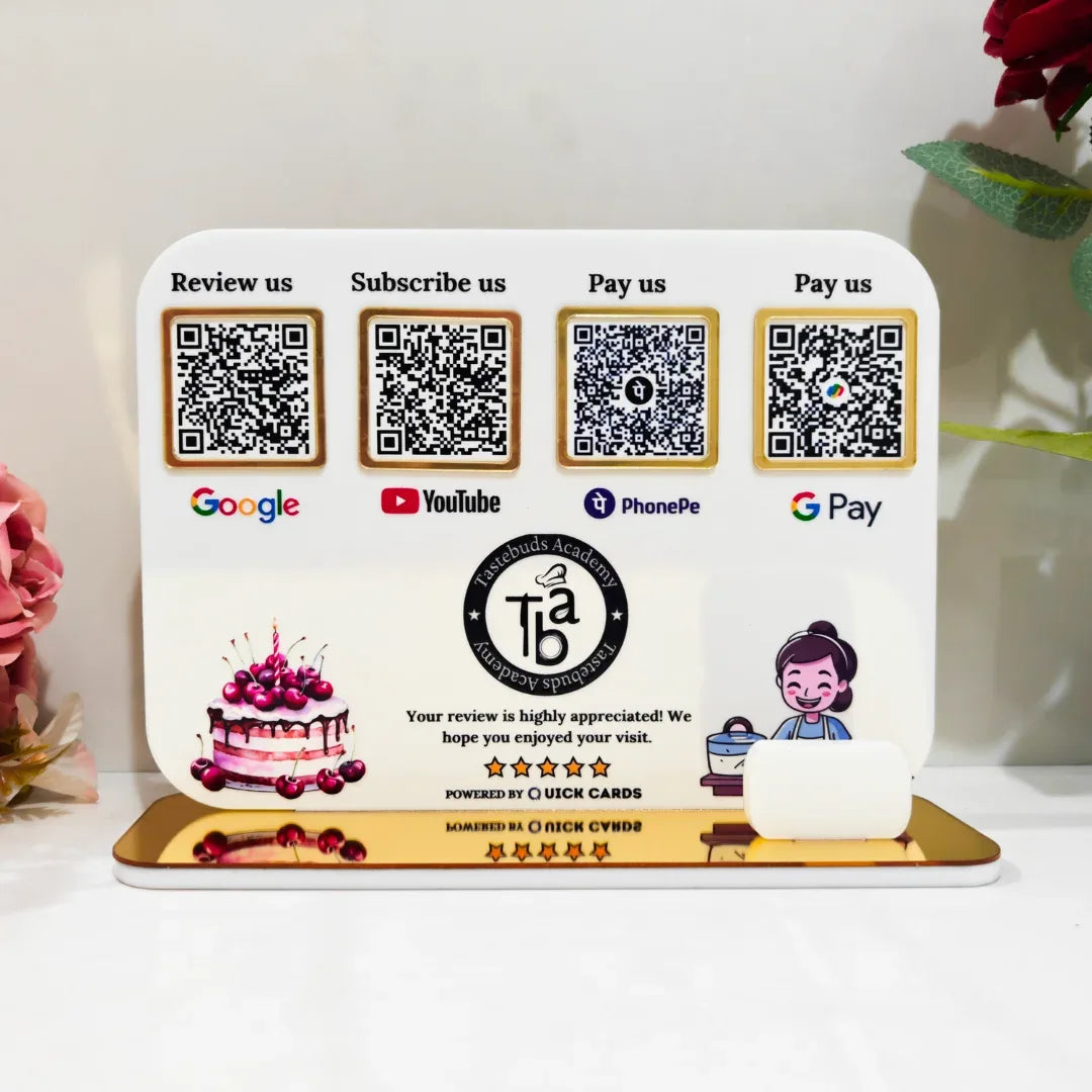 4 QR premium white Standee With Card Holder - Quick Cards
