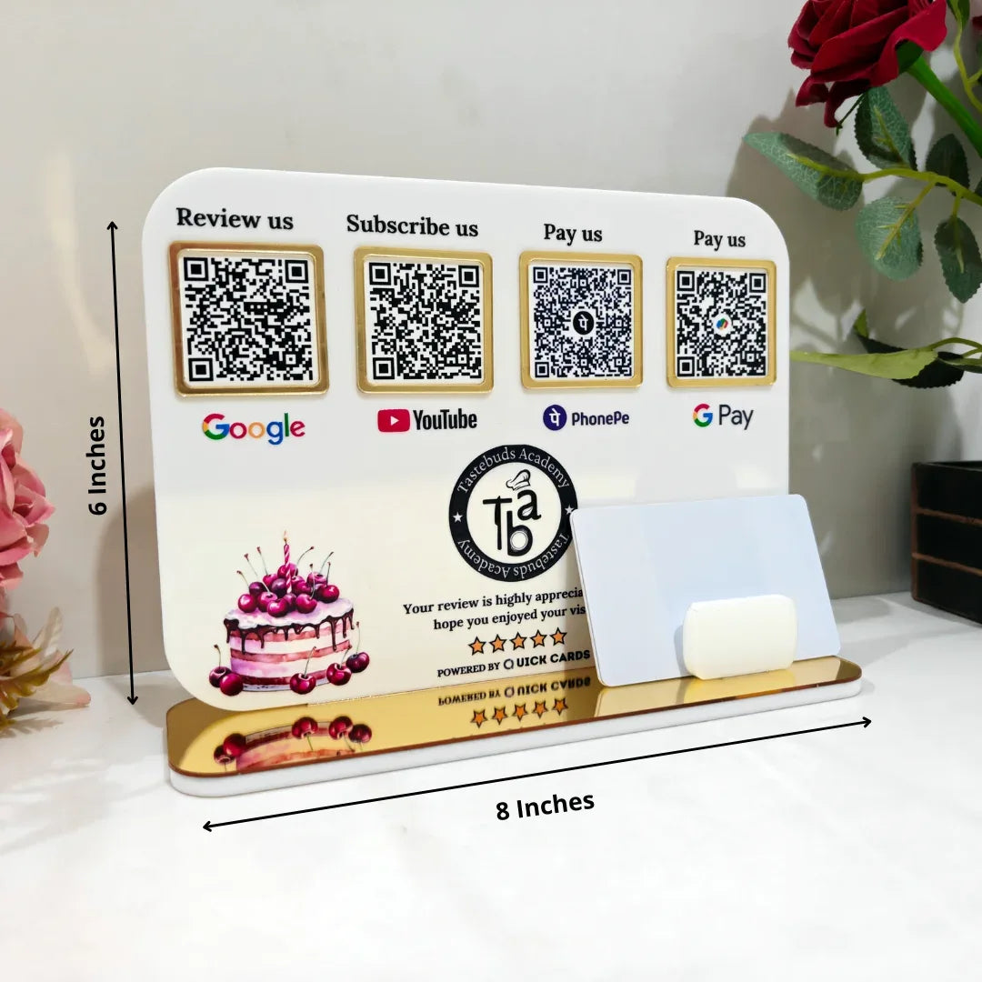 4 QR premium white Standee With Card Holder - Quick Cards