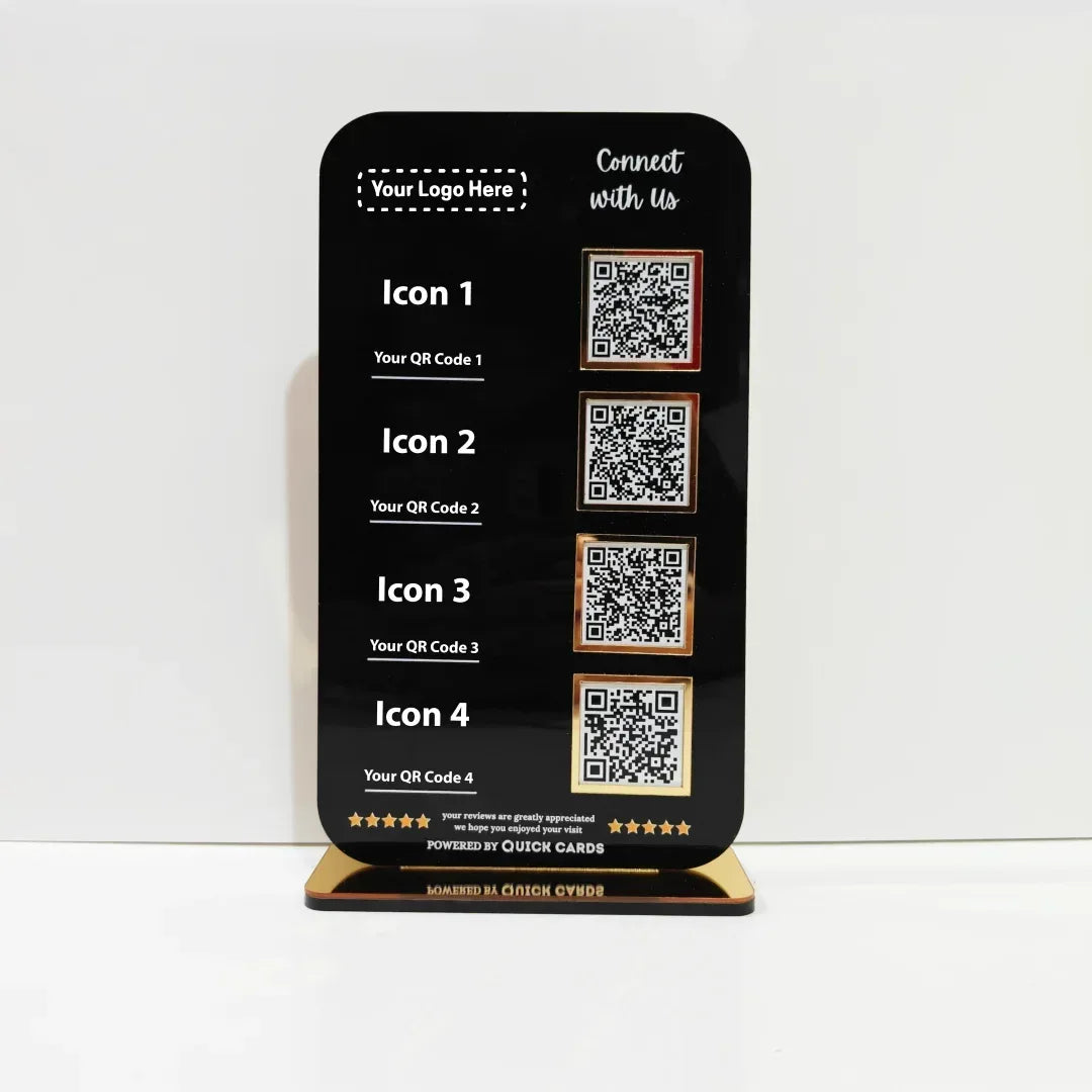 4 QR Premium Black Finish Smart Digital Stand - Quick Cards