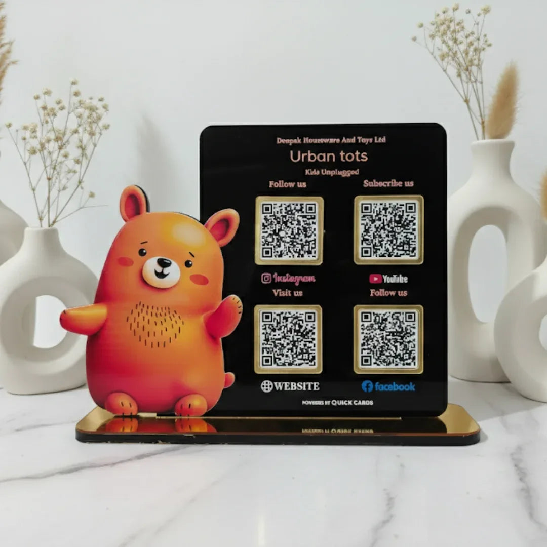 Custom Shape 4 QR Standee Black - Quick Cards