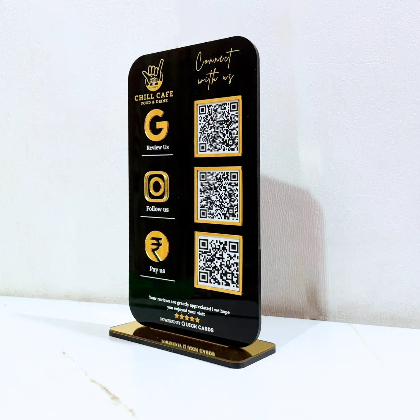 3 QR Vertical Black Standee - Quick Cards