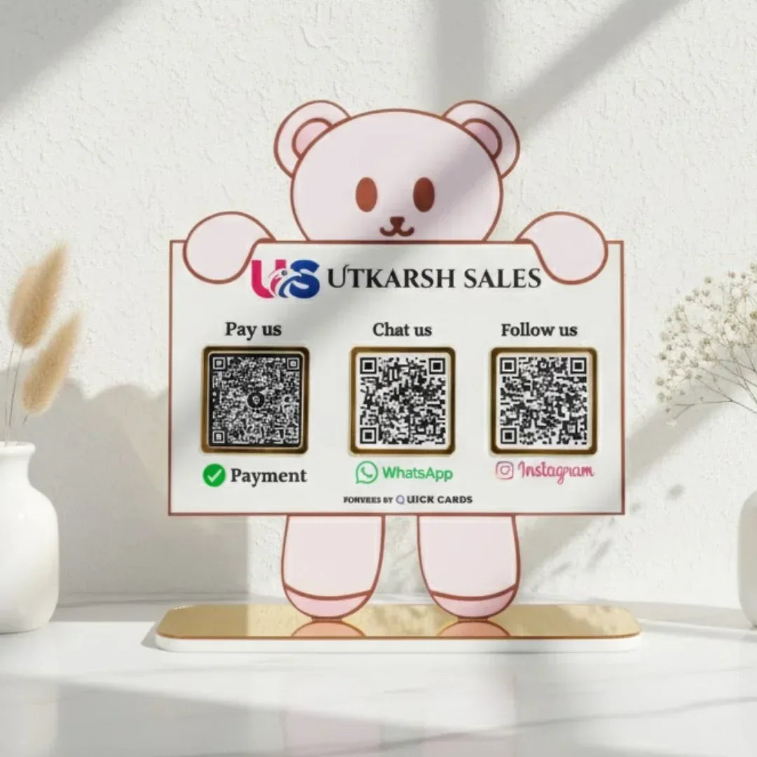 Teddy shape 3 QR Standee - Quick Cards