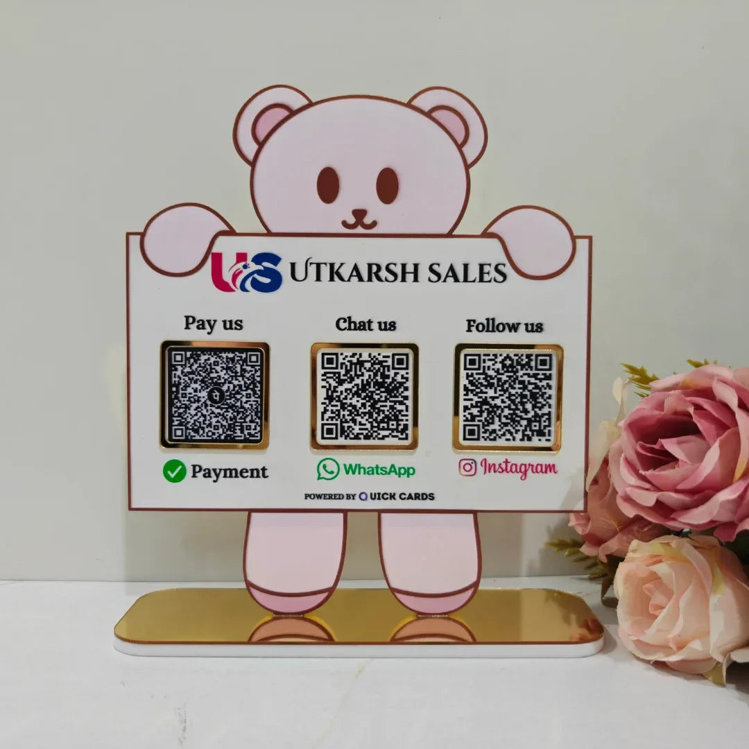 Teddy shape 3 QR Standee - Quick Cards