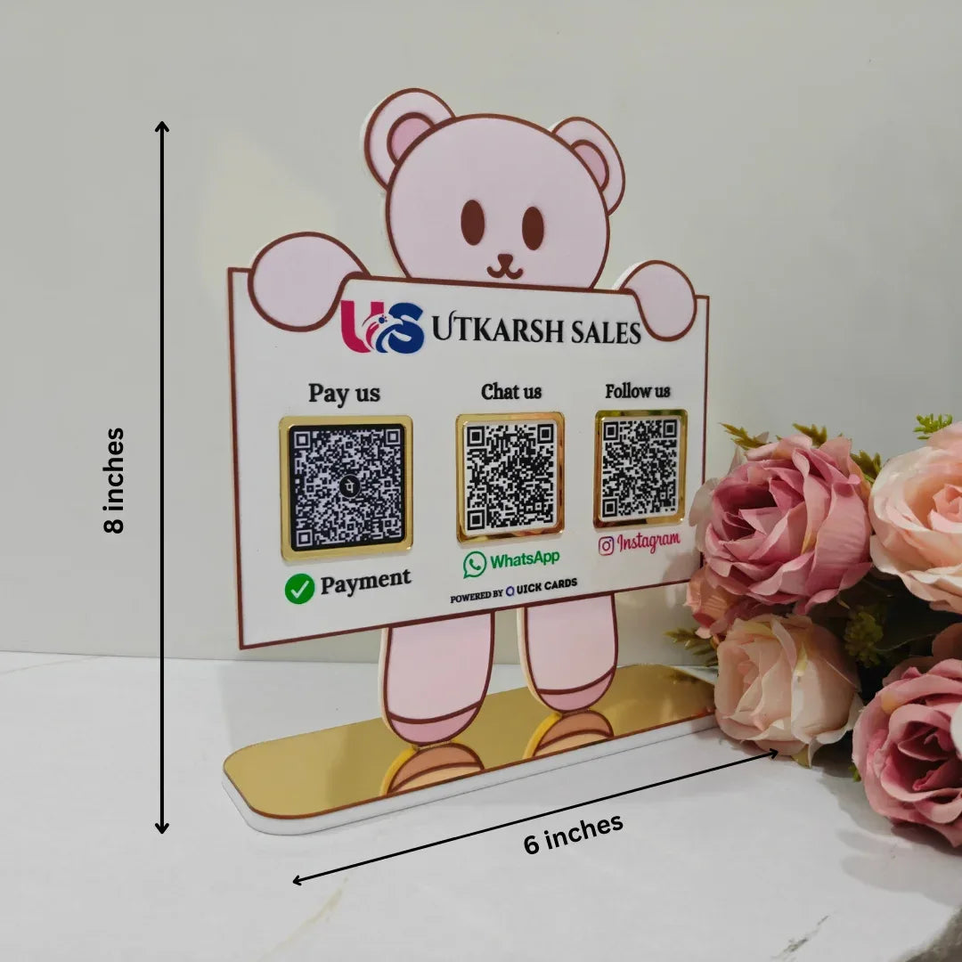 Teddy shape 3 QR Standee - Quick Cards