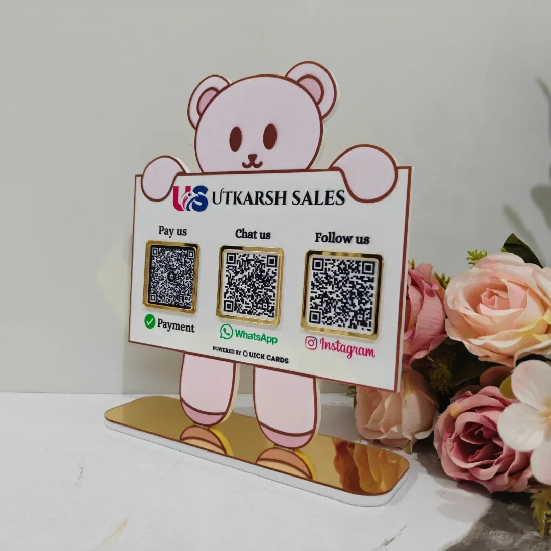 Teddy shape 3 QR Standee - Quick Cards