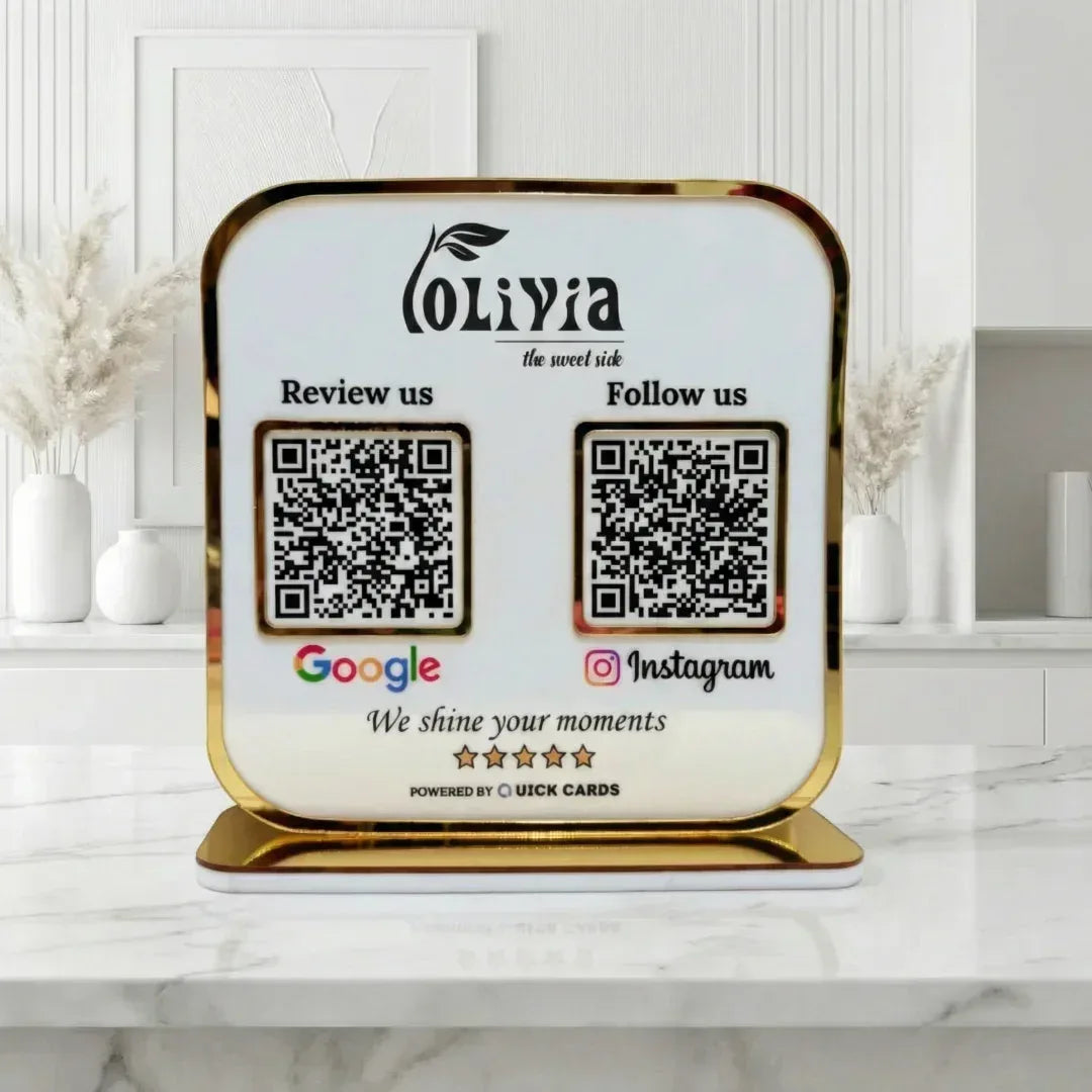 Premium 2 QR Stand with Golden border - Quick Cards