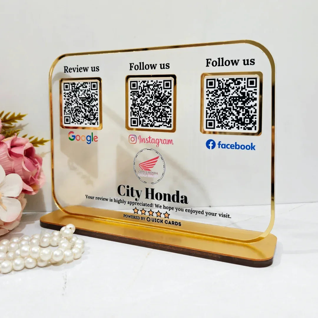 Premium 3 QR White Transparent with Golden Finish - Quick Cards