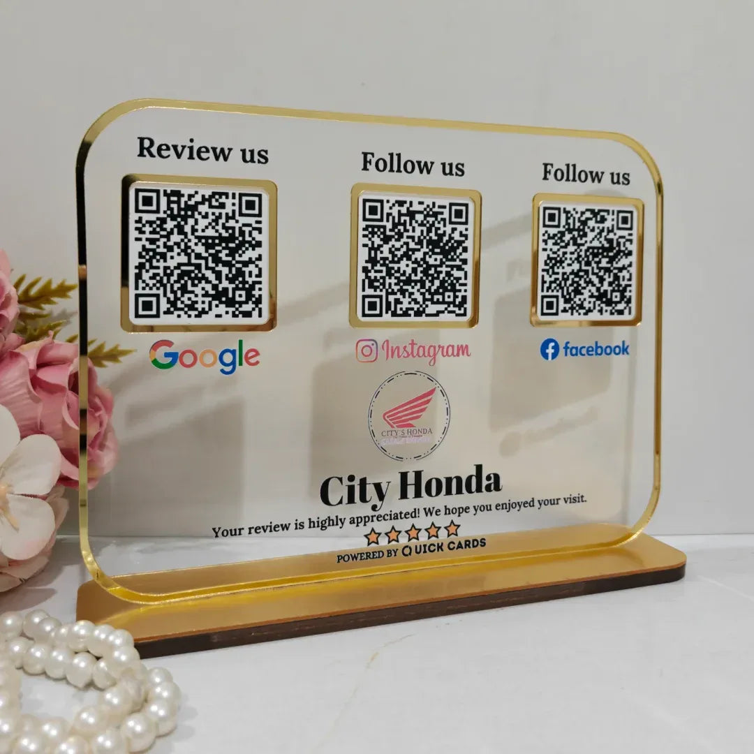 Premium 3 QR White Transparent with Golden Finish - Quick Cards