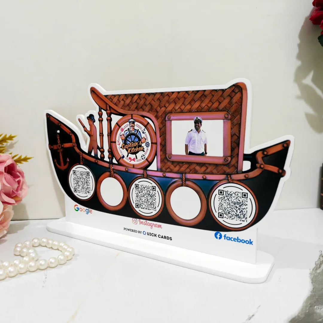 3 QR boat Shape Standee - Quick Cards
