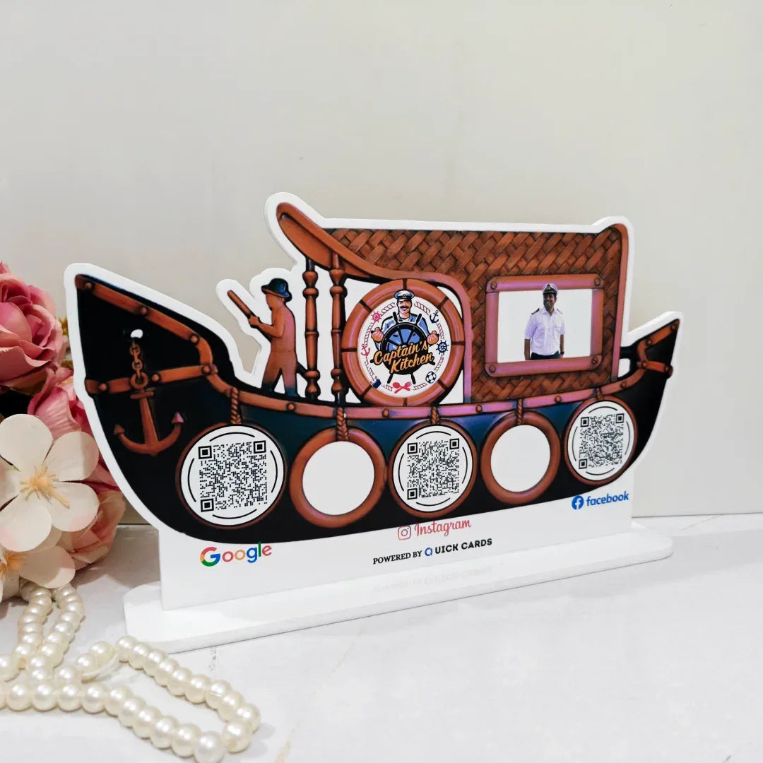 3 QR boat Shape Standee - Quick Cards