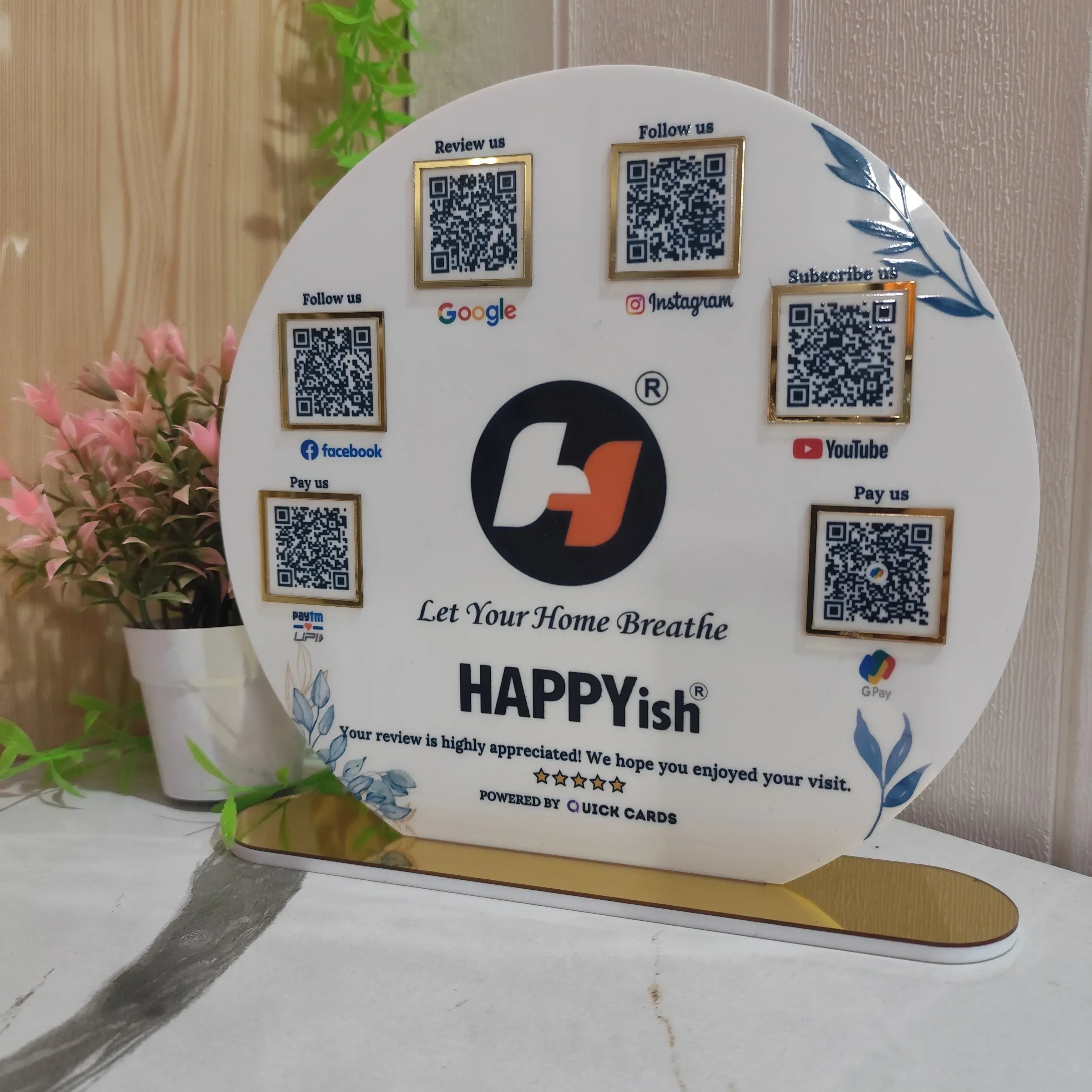 Round Shape 6 QR with UV Printed Acrylic Stand - Quick Cards