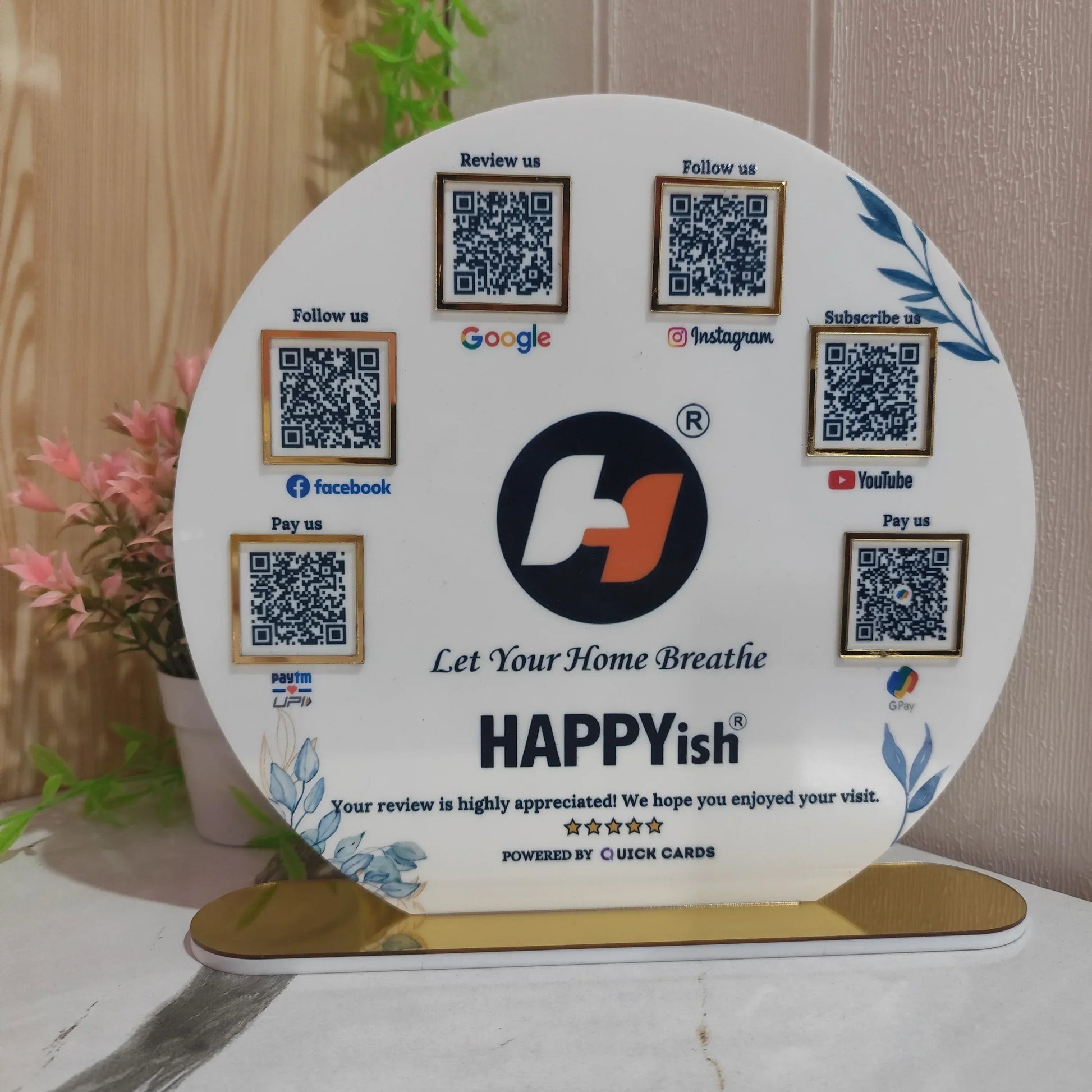 Round Shape 6 QR with UV Printed Acrylic Stand - Quick Cards