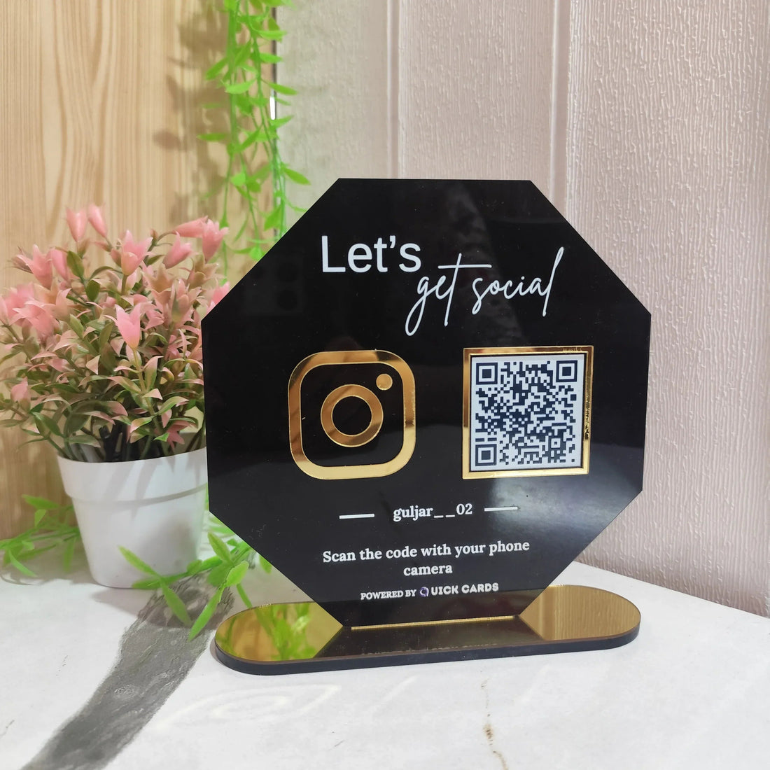 Hexagon Shape 1 QR Instagram, Google, Payment Custom Stand - Quick Cards