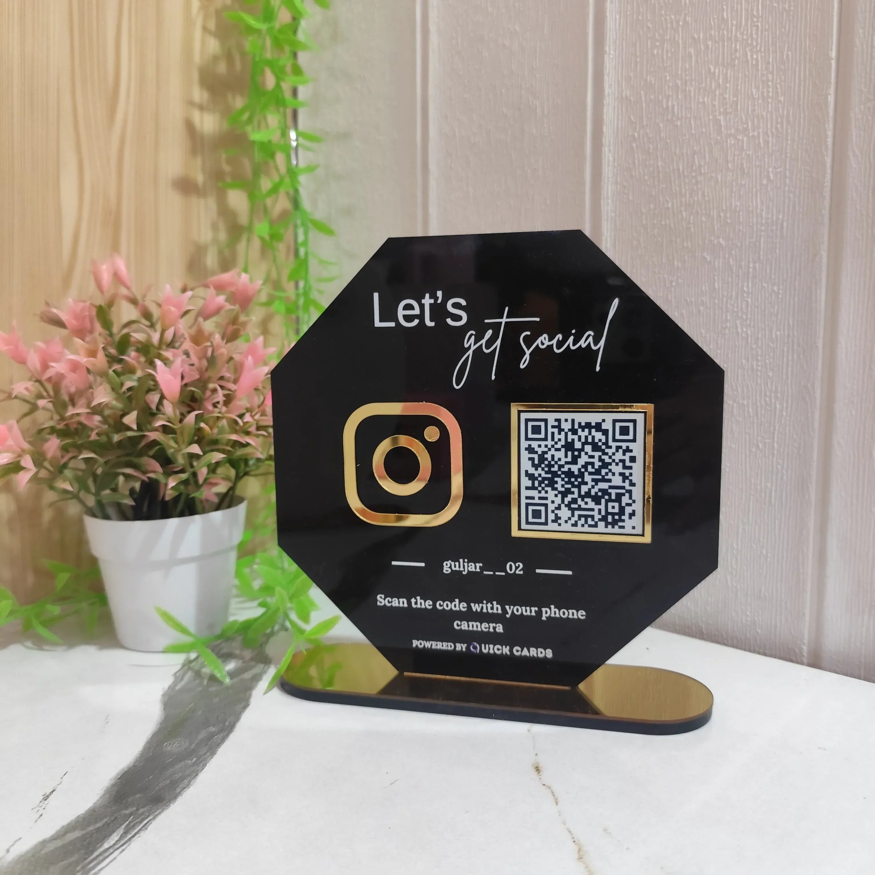 Hexagon Shape 1 QR Instagram, Google, Payment Custom Stand - Quick Cards