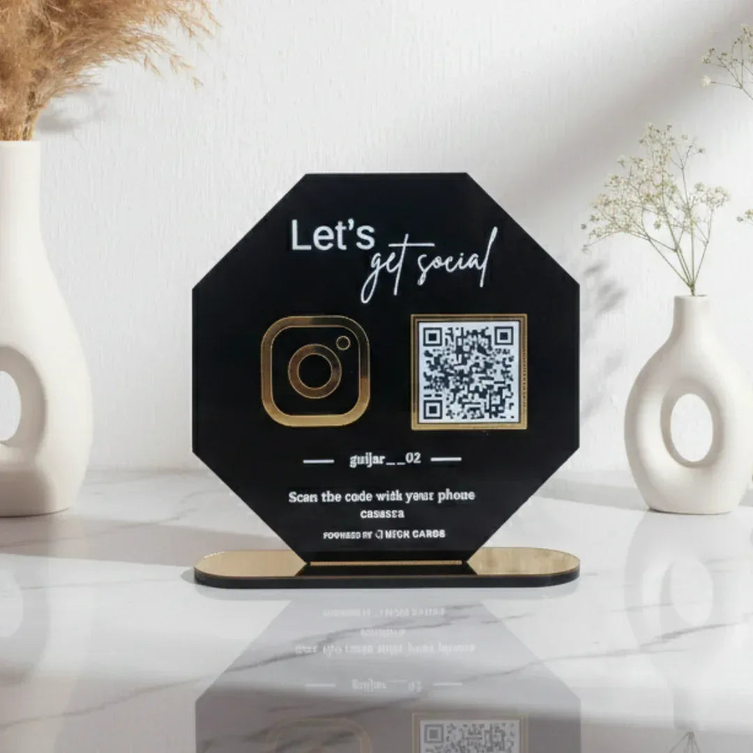 Hexagon Shape 1 QR Instagram, Google, Payment Custom Stand - Quick Cards