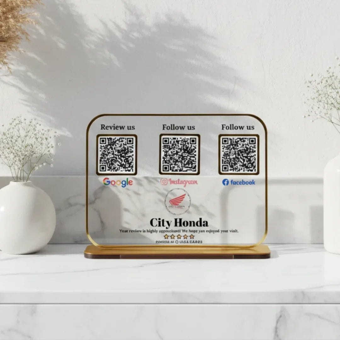 Premium 3 QR White Transparent with Golden Finish - Quick Cards