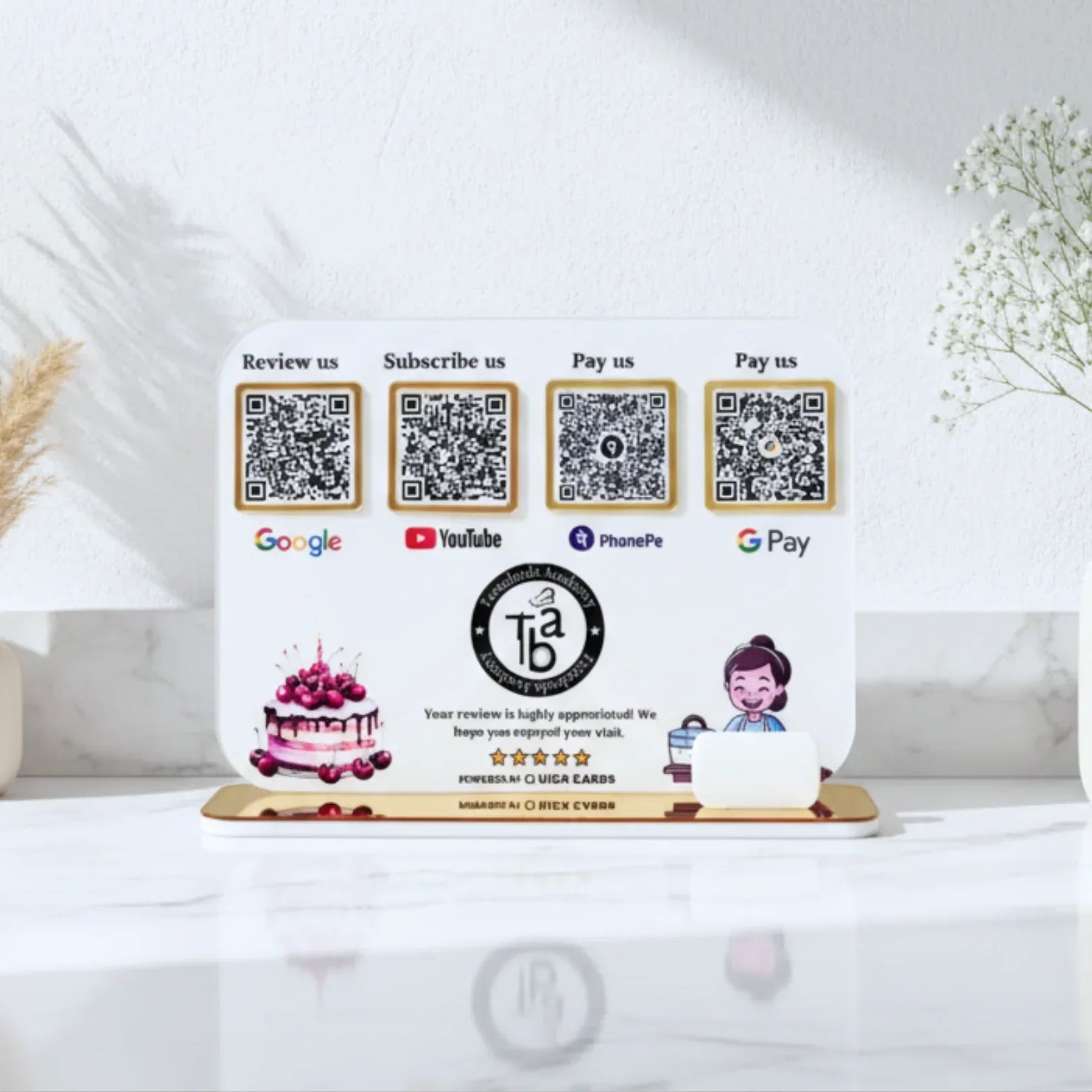 4 QR premium white Standee With Card Holder - Quick Cards